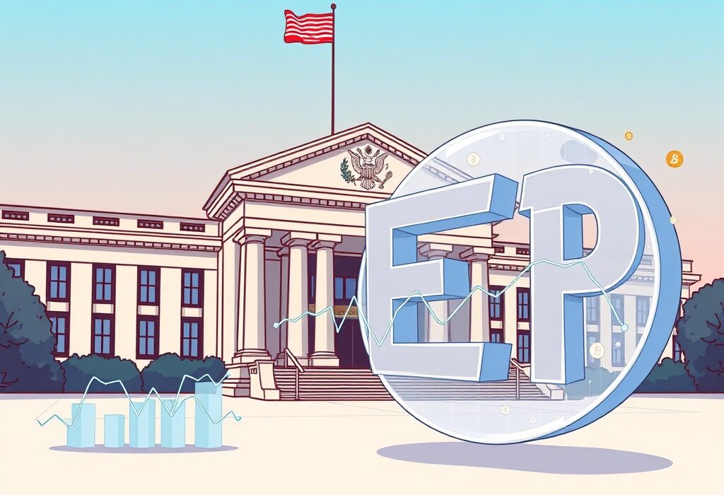 A cartoon illustration showing the SEC's approval of in-kind transactions for crypto ETPs, symbolizing a new era for digital asset investments.