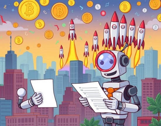 Cartoon showing crypto ETPs launching, symbolizing market growth and new investment opportunities from SEC rule changes.