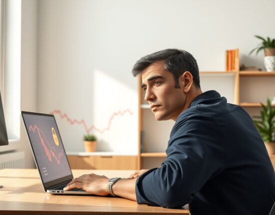 Concerned cryptocurrency investor analyzing exchange security and trust data on a laptop.