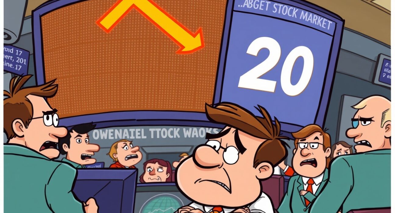 Cartoon illustration of the Crypto Fear & Greed Index showing extreme fear with nervous investors