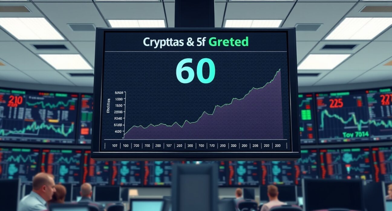 Crypto Fear & Greed Index at 60 indicating market greed sentiment on a digital display