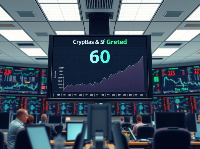 Crypto Fear & Greed Index at 60 indicating market greed sentiment on a digital display
