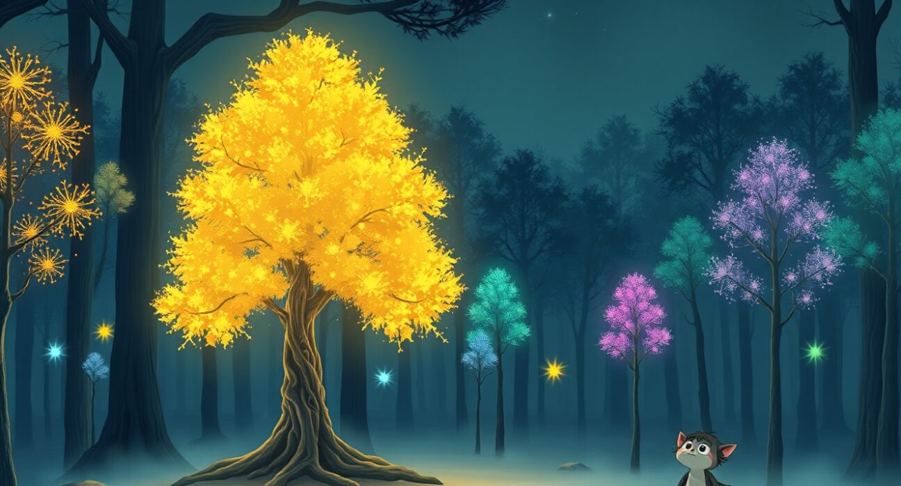 Visual metaphor for the Crypto Fear & Greed Index showing cautious market sentiment in a digital forest.