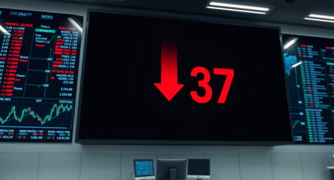 Digital display showing Crypto Fear and Greed Index at 37, indicating market fear