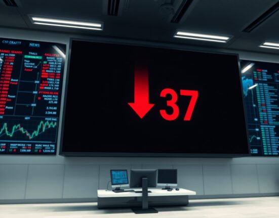 Digital display showing Crypto Fear and Greed Index at 37, indicating market fear