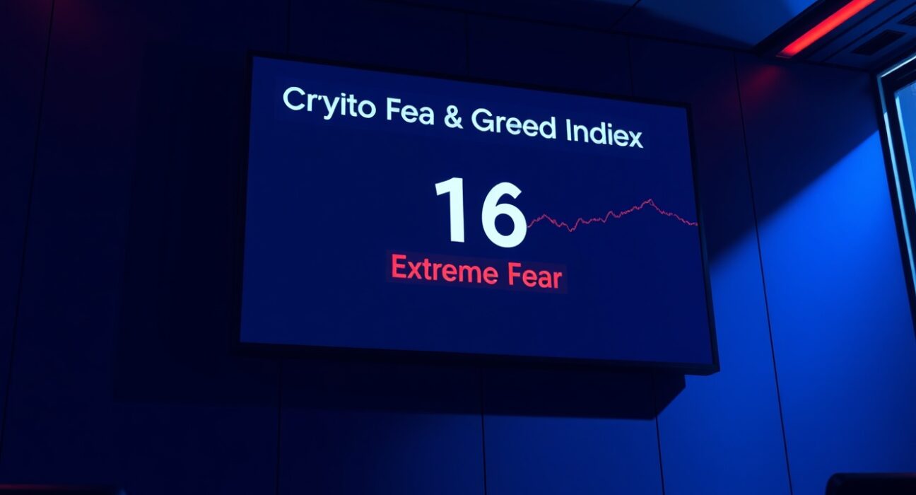 Crypto Fear & Greed Index screen showing extreme fear at 16