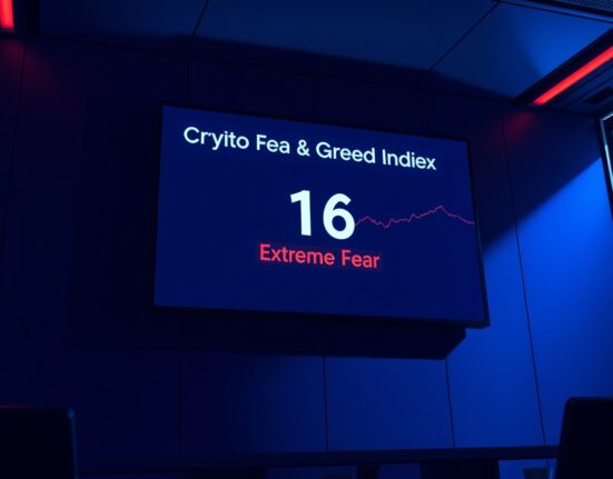 Crypto Fear & Greed Index screen showing extreme fear at 16