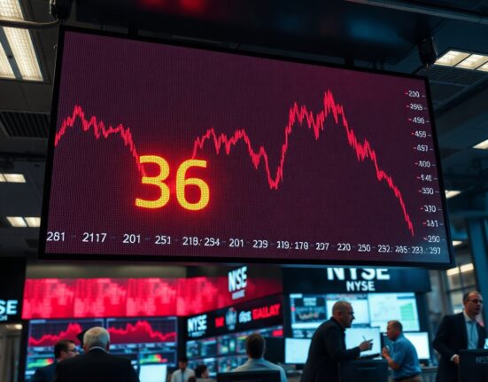 Digital board showing Crypto Fear and Greed Index at 36, indicating fear in the market