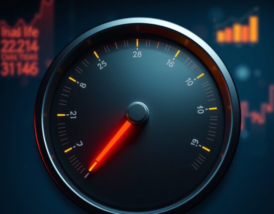 The Crypto Fear & Greed Index gauge shows a shift from extreme fear to fear, indicating improving cryptocurrency market sentiment.