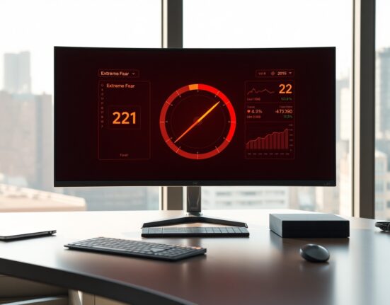 Analysis of the Crypto Fear & Greed Index showing a reading of 21 in the Extreme Fear zone on a financial dashboard.