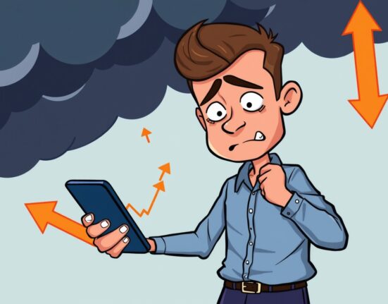 Crypto Fear & Greed Index showing extreme market fear with nervous investor watching falling charts