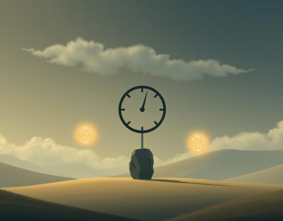 Visual metaphor for the Crypto Fear & Greed Index reaching a balanced, neutral market sentiment level of 48.