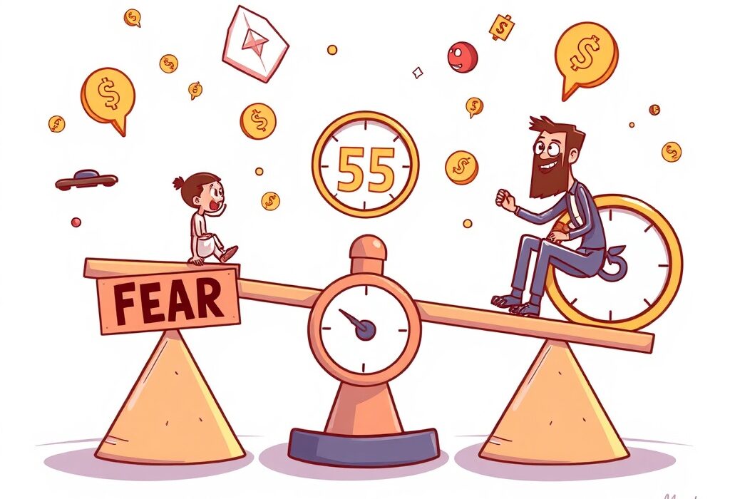 A cartoon illustration showing the Crypto Fear & Greed Index shifting, indicating evolving market sentiment and investor behavior.