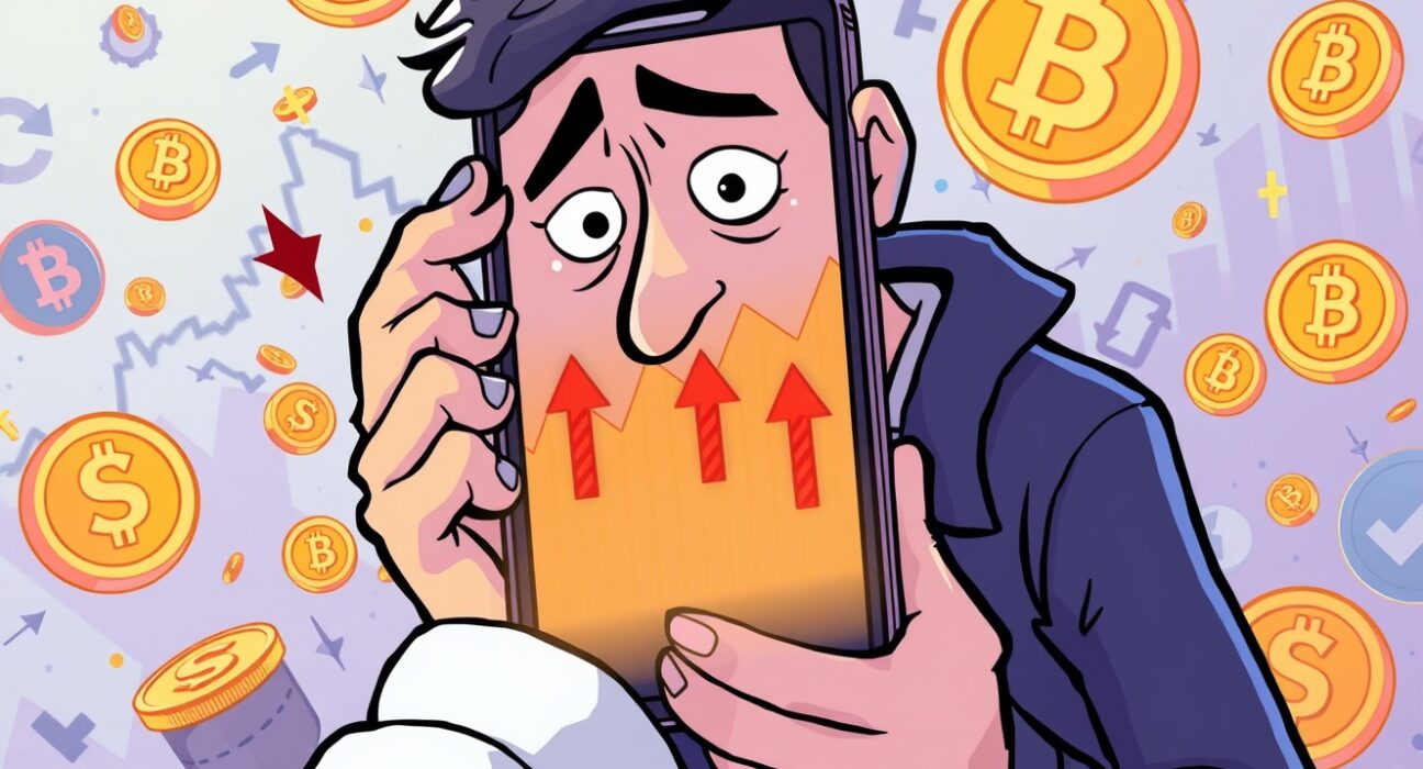 Crypto Fear & Greed Index showing extreme fear with nervous investor checking market data