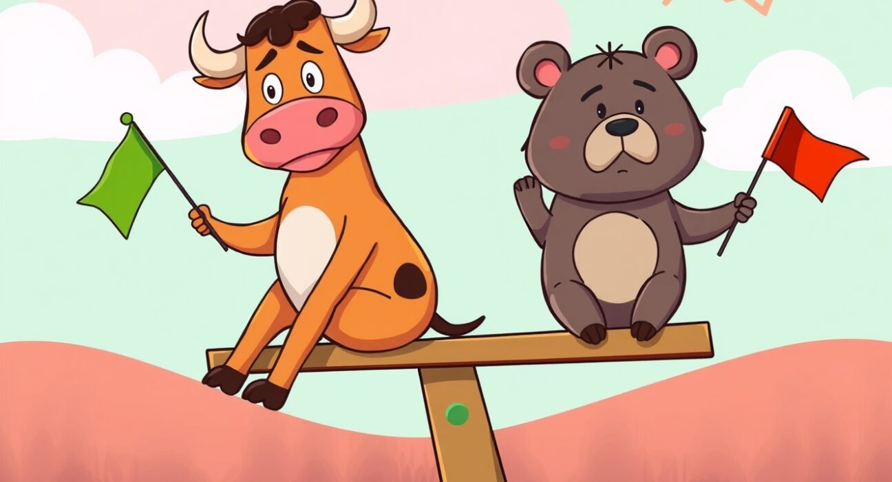 Cartoon illustration showing Crypto Fear & Greed Index measuring nervous investor sentiment in cryptocurrency market