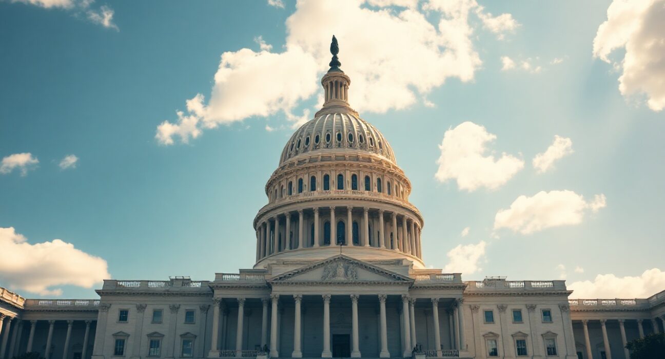 US Capitol Building on a sunny day, representing crypto regulation and policy discussions in Congress.
