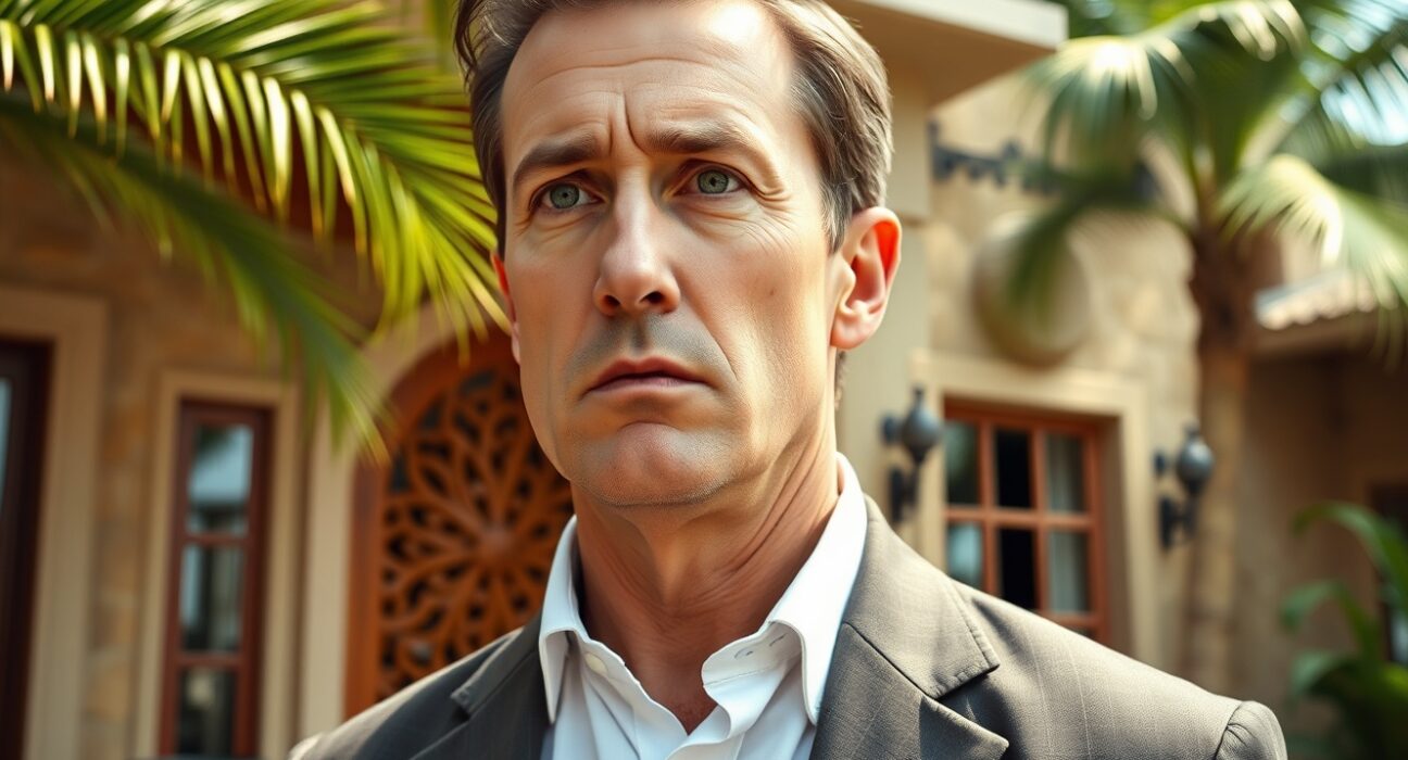 Crypto fund manager Joe McCann outside Zanzibar villa during investigation into fiancée's death