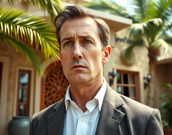 Crypto fund manager Joe McCann outside Zanzibar villa during investigation into fiancée's death