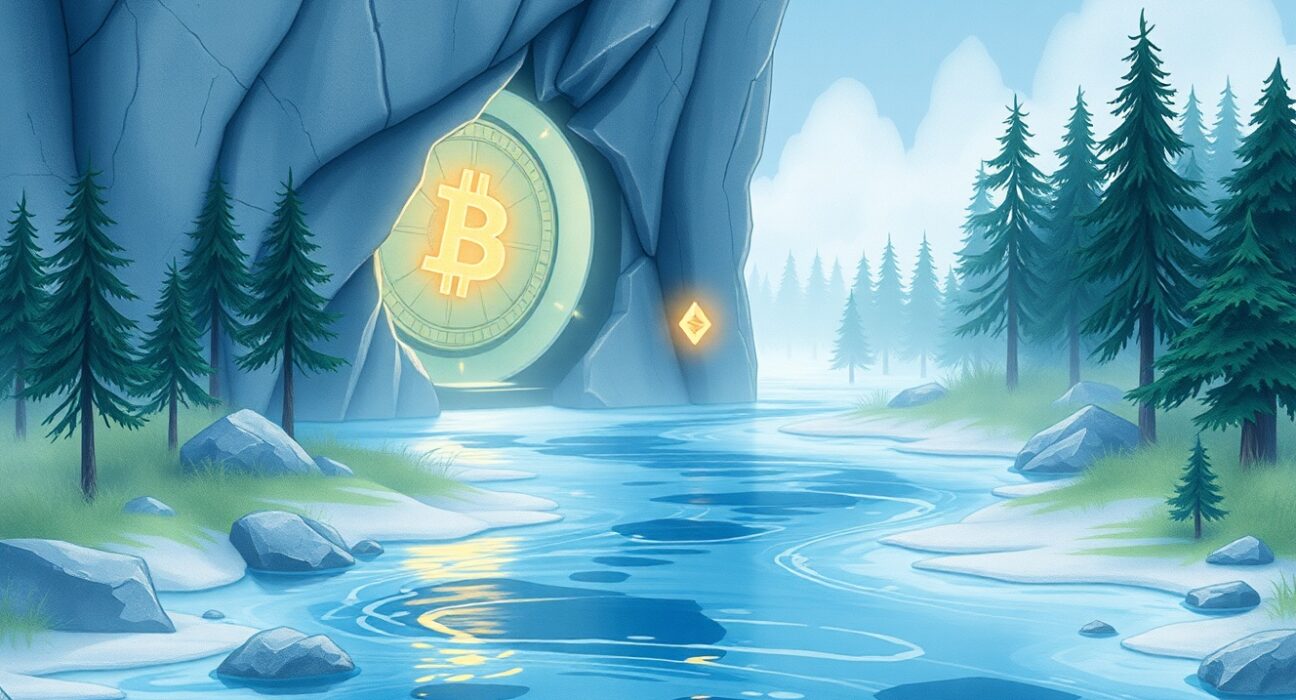 Conceptual illustration of digital asset investment capital flowing out of cryptocurrency funds.
