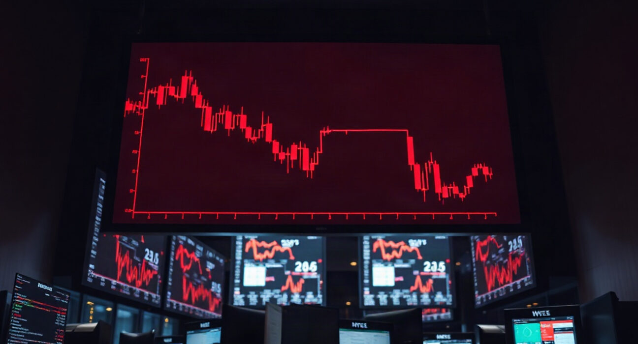Trading screen showing sharp decline in crypto futures prices, illustrating a liquidation event.