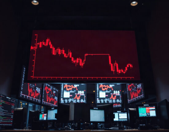 Trading screen showing sharp decline in crypto futures prices, illustrating a liquidation event.