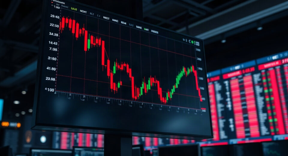 Trading screen showing sharp drop in cryptocurrency prices, reflecting market-wide liquidation event.
