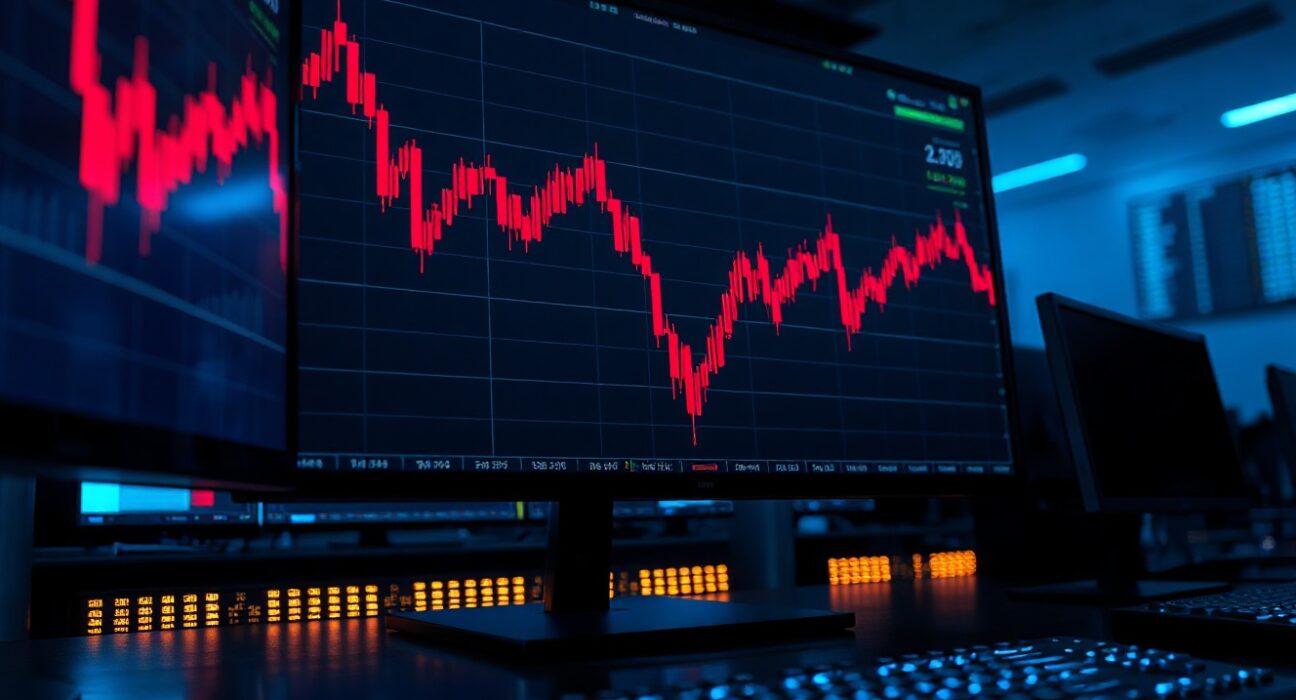Trading screen showing crypto futures liquidation data and red candlestick charts