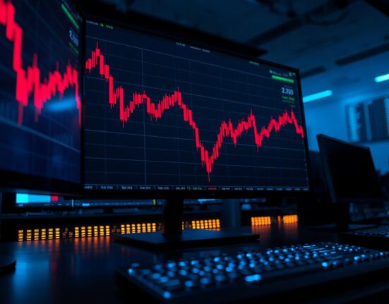 Trading screen showing crypto futures liquidation data and red candlestick charts