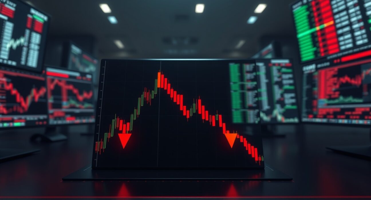 Crypto futures liquidated shown on a volatile digital market chart during major sell-off