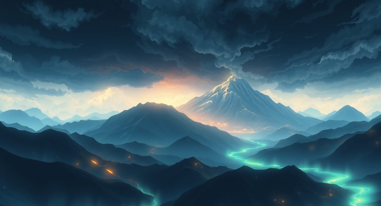 Crypto futures liquidated during market volatility showing data streams flowing through digital landscape