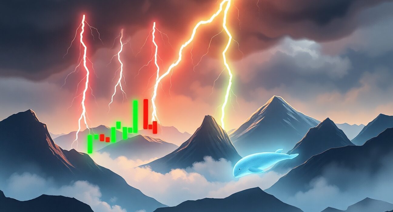 Conceptual art representing the $135 million crypto futures liquidation event causing market volatility.