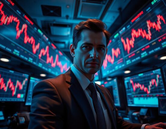 Trader monitoring crypto liquidation data on multiple screens during a market selloff