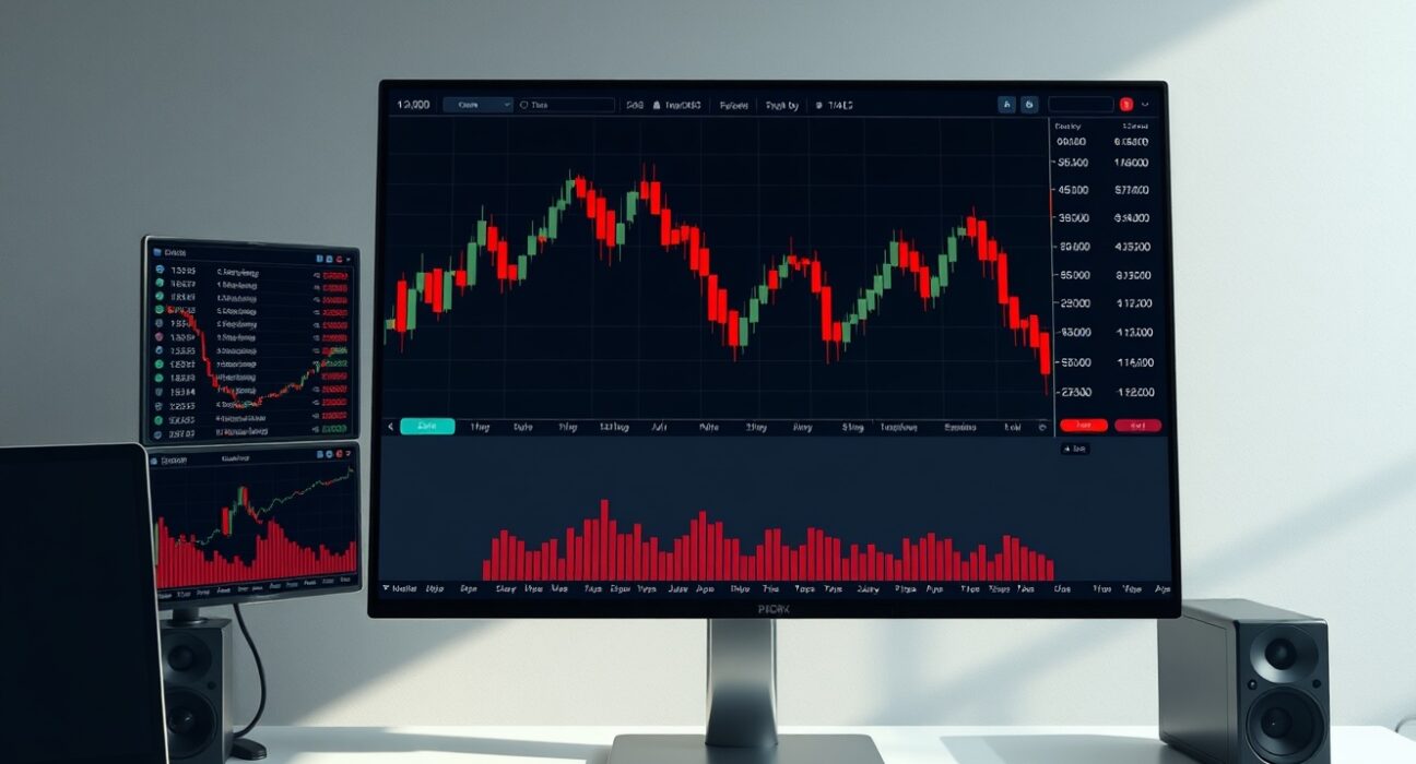 Cryptocurrency trading desk showing futures market liquidation during price volatility