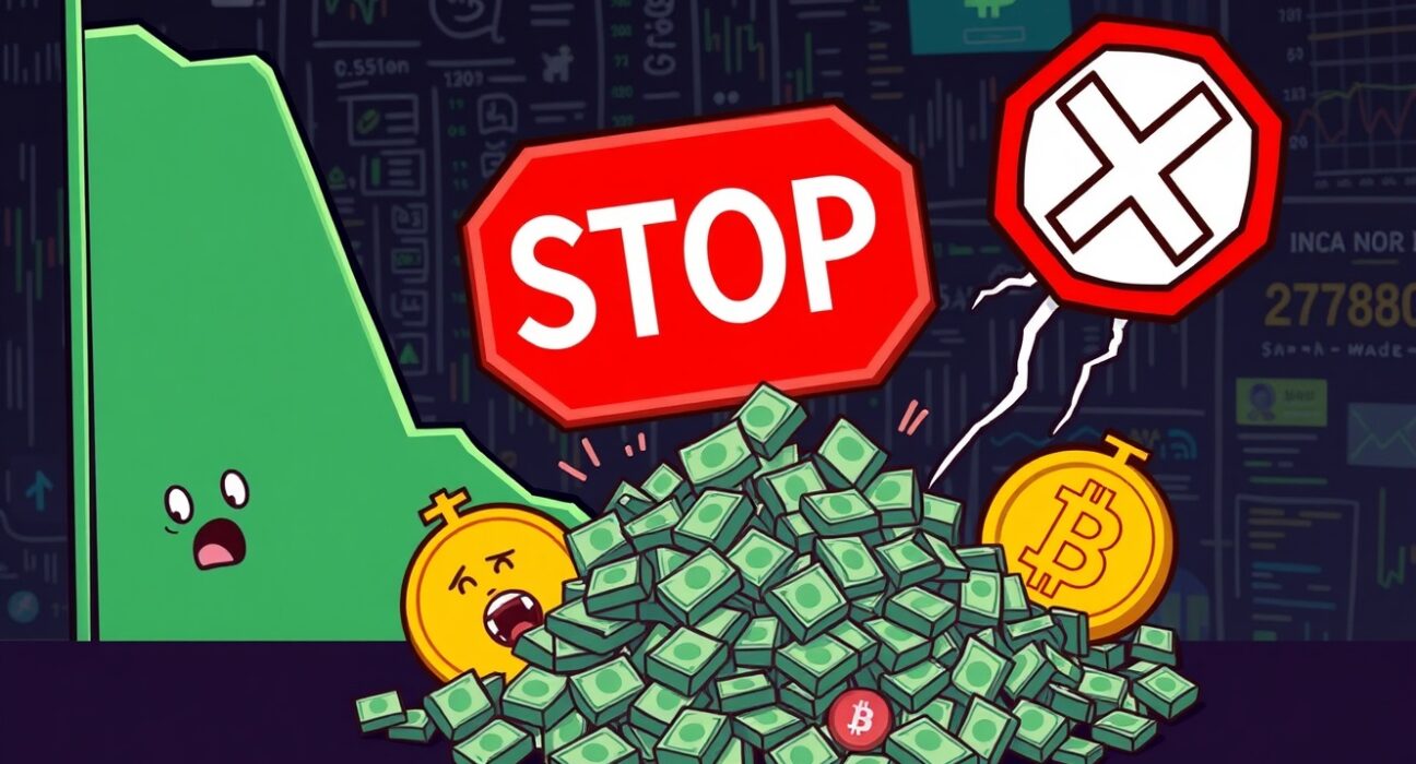 A cartoon showing a sudden market drop, symbolizing the significant crypto futures liquidation event and market volatility.