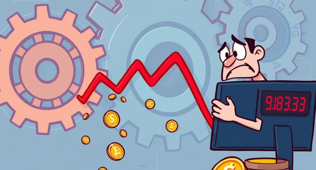 A cartoon depiction of a market crash, symbolizing significant crypto futures liquidation and its impact on traders.