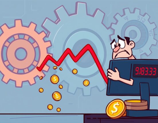 A cartoon depiction of a market crash, symbolizing significant crypto futures liquidation and its impact on traders.