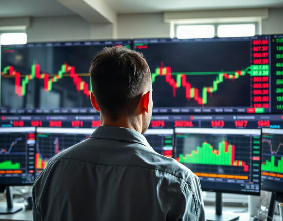 Trader monitoring crypto futures liquidation charts on multiple screens