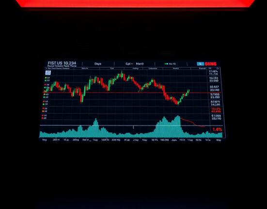 Crypto trading screen showing red liquidation indicators and candlestick charts