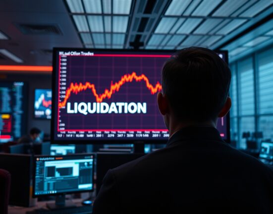 Trading screen showing a sharp decline in cryptocurrency futures prices, indicating market liquidation event.