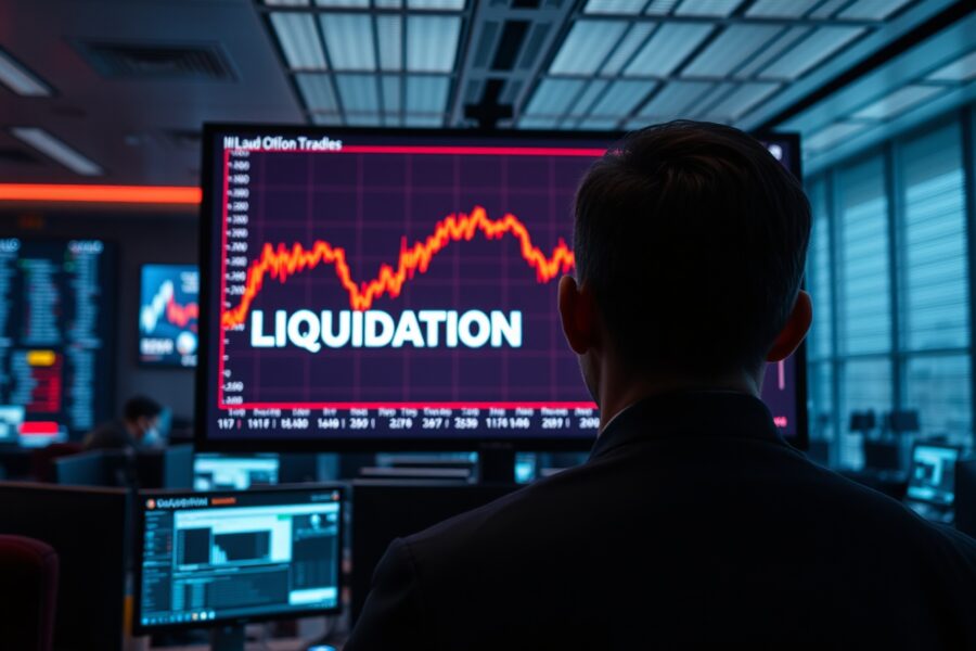 Trading screen showing a sharp decline in cryptocurrency futures prices, indicating market liquidation event.