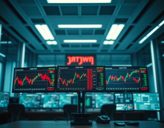 Trading desk monitors showing crypto futures liquidation data and charts