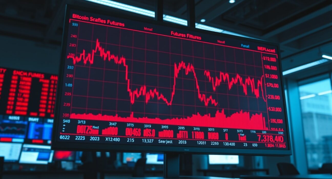 Trading screen showing crypto futures liquidation data and red charts