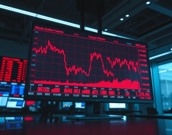 Trading screen showing crypto futures liquidation data and red charts