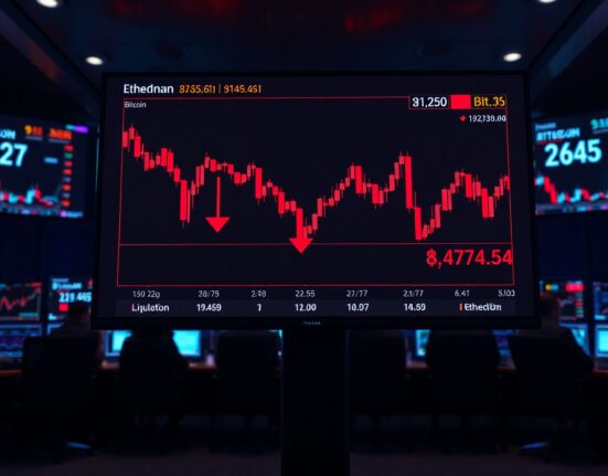 Trading screen showing crypto futures liquidation data with red candlestick charts