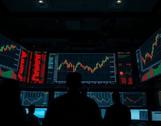 Trading screens showing sharp declines on cryptocurrency exchanges during a futures liquidation event.