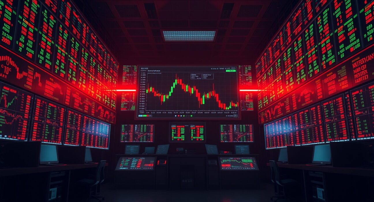 Crypto trading monitors displaying liquidation data and price charts