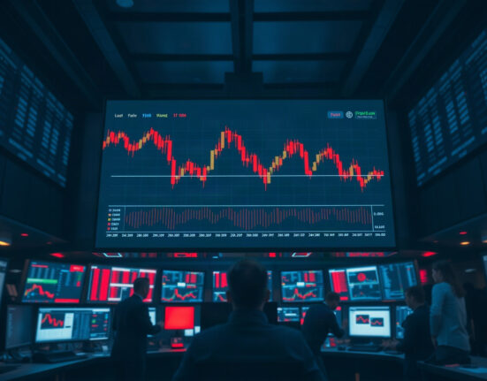 Trading screen showing crypto futures liquidations and red candlestick charts