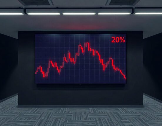 Trading screen showing a sharp red candlestick chart during a crypto market selloff