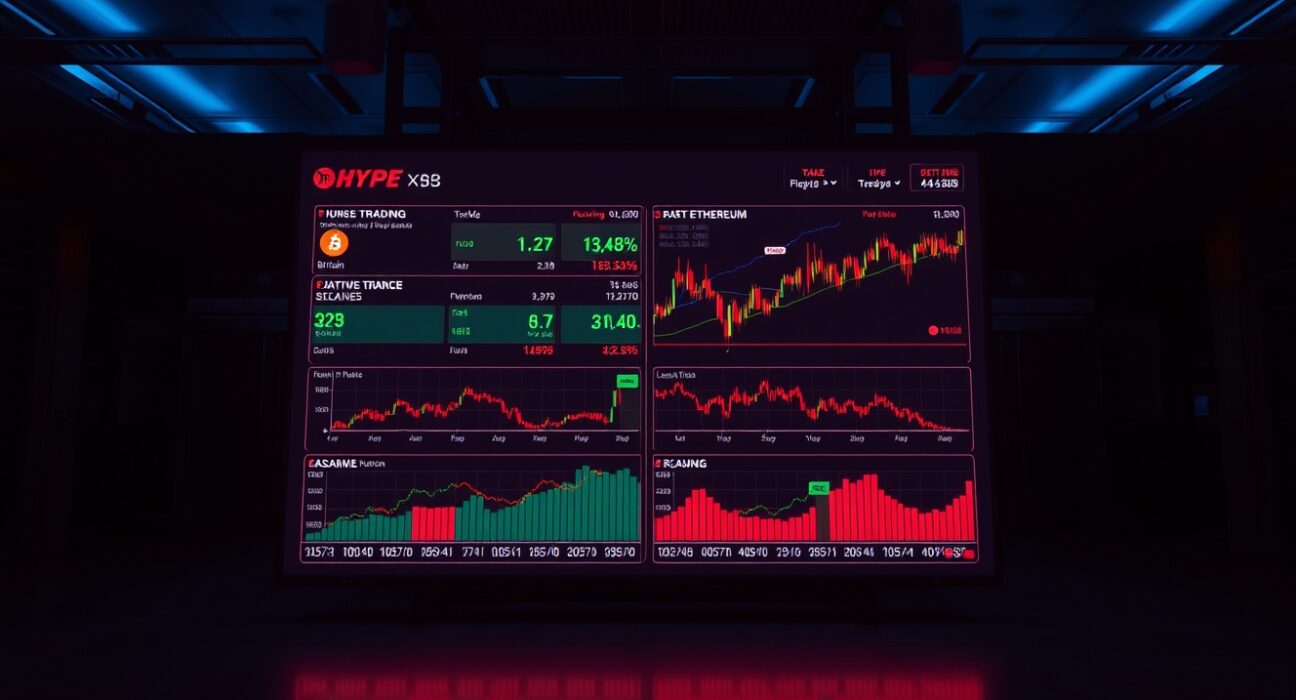 Digital trading screen showing crypto futures liquidation data with red and green indicators