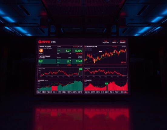 Digital trading screen showing crypto futures liquidation data with red and green indicators